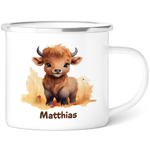 Emaille Tasse für Kinder - Tiere - Personalisiert mit Namen