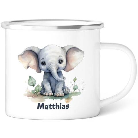 Emaille Tasse für Kinder - Tiere - Personalisiert mit Namen