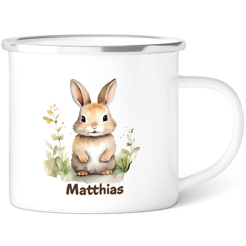 Emaille Tasse für Kinder - Tiere - Personalisiert mit Namen