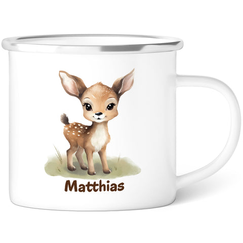 Emaille Tasse für Kinder - Tiere - Personalisiert mit Namen