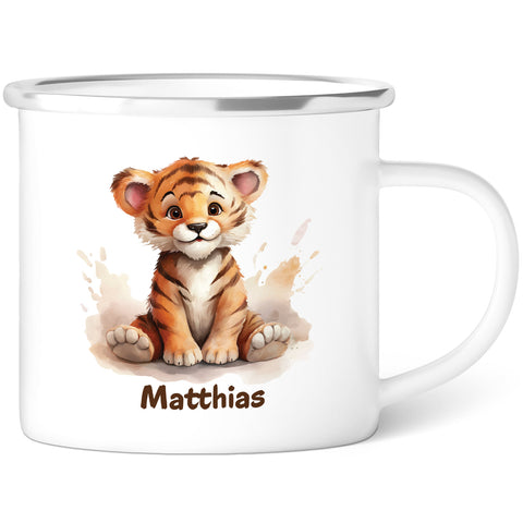 Emaille Tasse für Kinder - Tiere - Personalisiert mit Namen