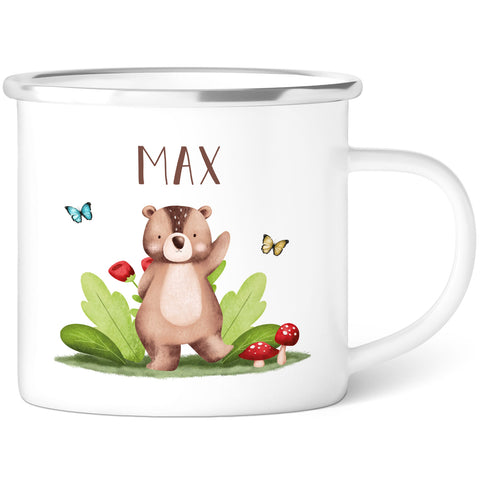 Emaille Tasse für Kinder - Personalisiert mit Namen - Tiergruppe Waldtiere