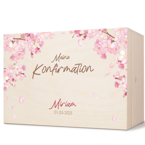 Bedruckte Erinnerungskiste zur Kommunion & Konfirmation - Kirschblüten