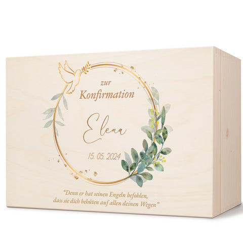 Bedruckte Erinnerungskiste zur Kommunion & Konfirmation - Taube Gold