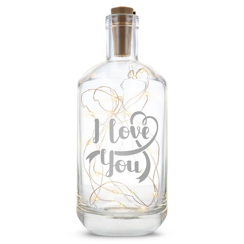 Flaschenlicht mit LED-Lichterkette und Gravur "I love you"