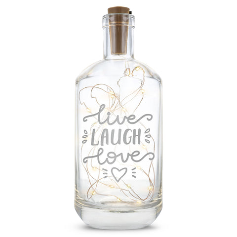 Flaschenlicht mit LED-Lichterkette und Gravur "Live Laugh Love"