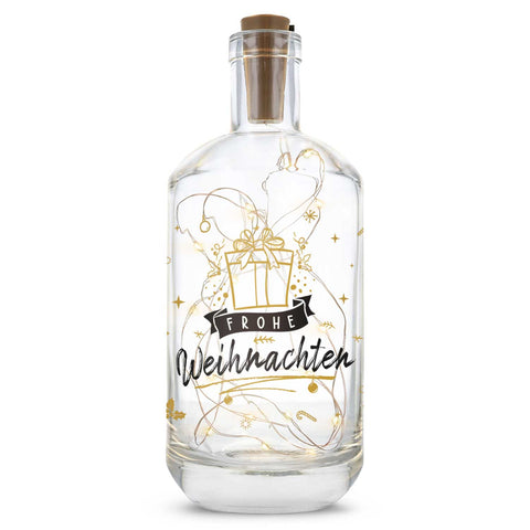 Flaschenlicht mit LED-Lichterkette und UV Druck - Goldenes Geschenk Design - Weihnachtsdekoration