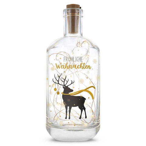 Flaschenlicht mit LED-Lichterkette und UV Druck - Hirsch Gold Design - Weihnachtsdekoration