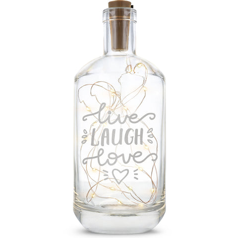 Flaschenlicht mit LED-Lichterkette und Gravur "Live Laugh Love"