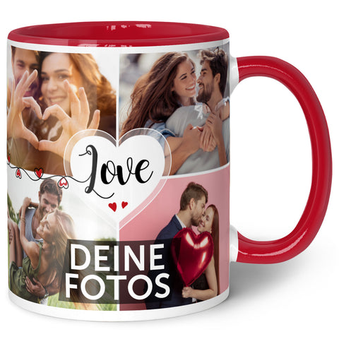 Bedruckte Tasse mit dem Spruch Love und 8 eigenen Fotos