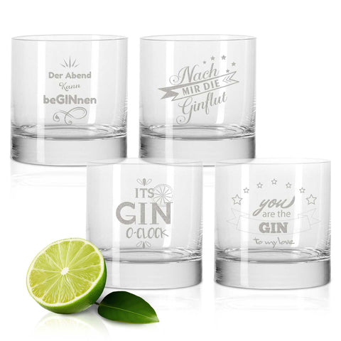 4er Set Montana GIN-Gläser - Party-Set  - Verschiedene GIN-Sprüche - GIN-Liebhaber