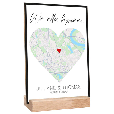 Holzschild "Wo alles begann" - Personalisiertes Geschenk mit Wunschkoordinaten