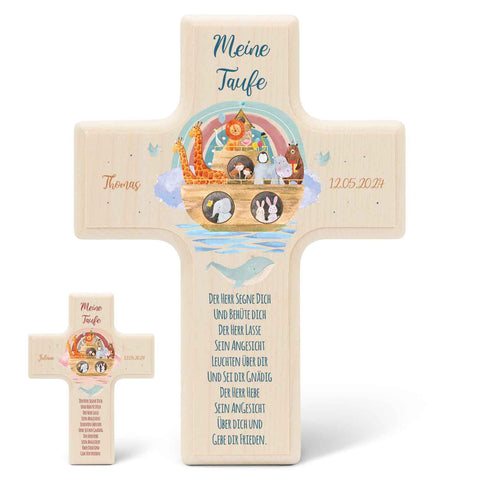 Personalisierbares Holzkreuz zur Taufe Konfirmation oder Kommunion - Arche Design