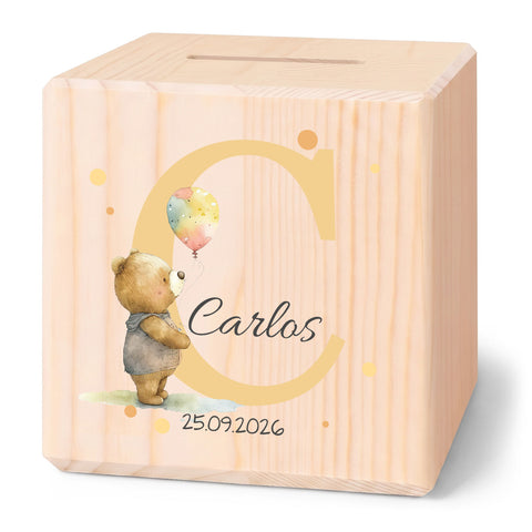 Spardose aus Holz - Tiermotive mit Monogramm