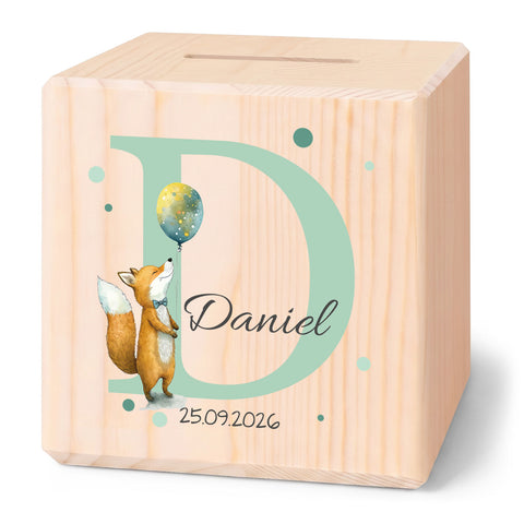 Spardose aus Holz - Tiermotive mit Monogramm