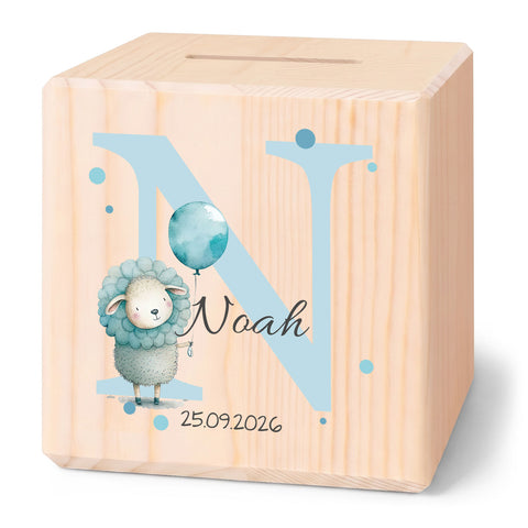 Spardose aus Holz - Tiermotive mit Monogramm