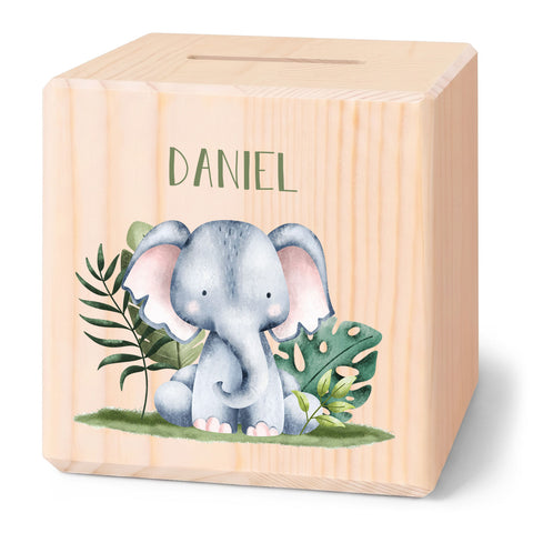 Spardose aus Holz - Safari Tiere