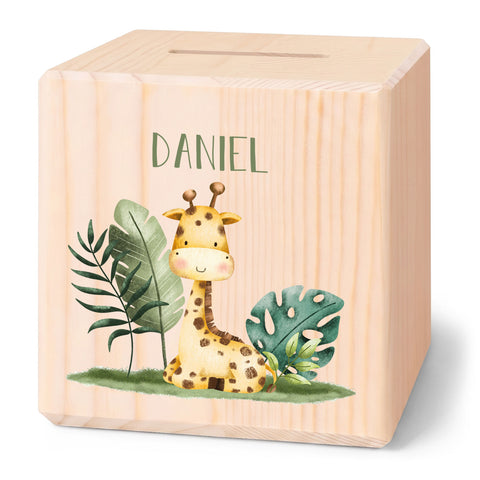 Spardose aus Holz - Safari Tiere