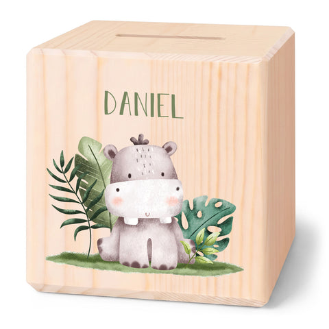 Spardose aus Holz - Safari Tiere
