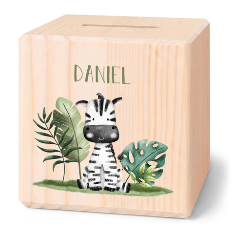 Spardose aus Holz - Safari Tiere