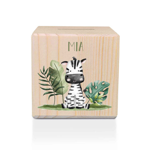 Spardose aus Holz - Safari Tiere - mit Namen personalisiert
