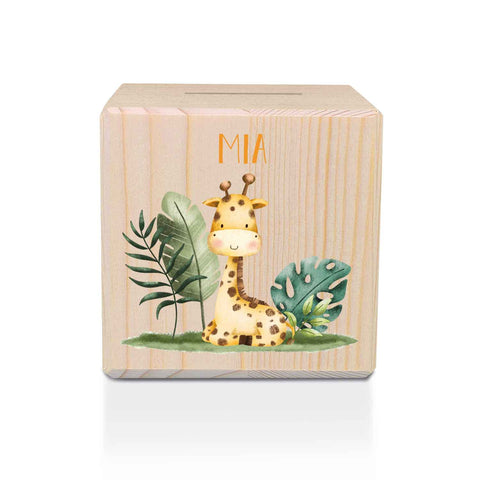Spardose aus Holz - Safari Tiere - mit Namen personalisiert