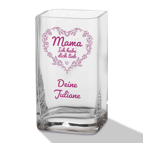 Blumenvase mit UV-Druck - Mama lieb haben - Personalisiert mit Namen - Deko Vase als Geschenk