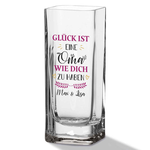 Blumenvase mit UV Druck - Glück ist - Personalisiert mit Namen - Deko Vase als Geschenk