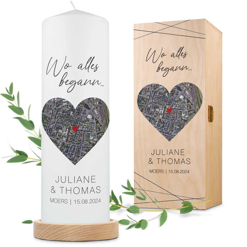Große Kerze "Wo alles begann" - Personalisiertes Geschenk mit Namen, Datum, Ort & Wunschtext