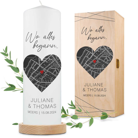 Große Kerze "Wo alles begann" - Personalisiertes Geschenk mit Namen, Datum, Ort & Wunschtext