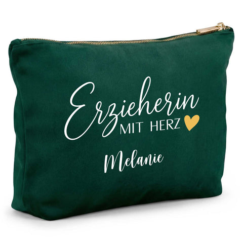 Personalisierte Samt Kosmetiktasche - Erzieherin mit Herz