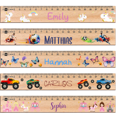 Personalisiertes Lineal zur Einschulung mit verschiedenen Designs