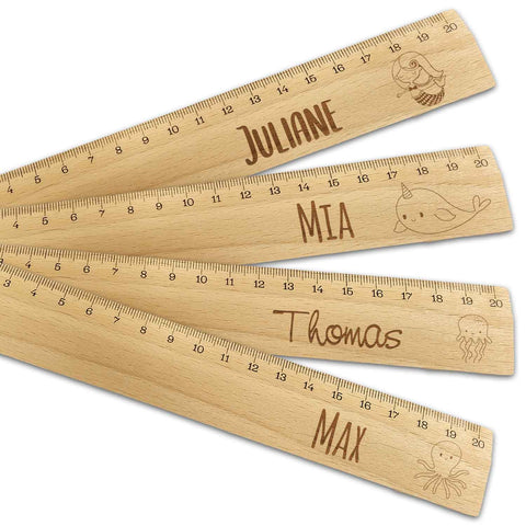 Personalisiertes Lineal mit Gravur - Zur Einschulung mit Meerjungfrauen Motiven