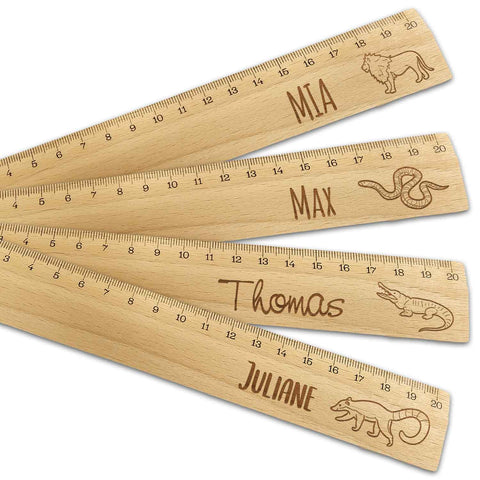 Personalisiertes Lineal mit Gravur - Zur Einschulung mit Zoo Motiven