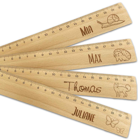 Personalisiertes Lineal mit Gravur - Zur Einschulung mit Wald Wiese Motiven