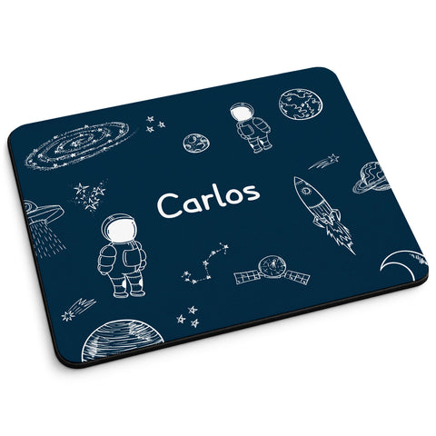 Bedrucktes Mousepad mit Wunschnamen im Weltall Design