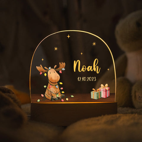 Kinder LED Nachtlicht mit Sockel aus Holz - "Hirsch Lichterkette"