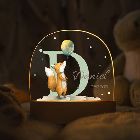 Kinder LED Nachtlicht mit Sockel aus Holz - "Initial Tiere"