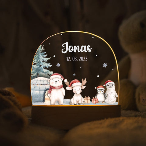 Kinder LED Nachtlicht mit Sockel aus Holz - "Nordpol"