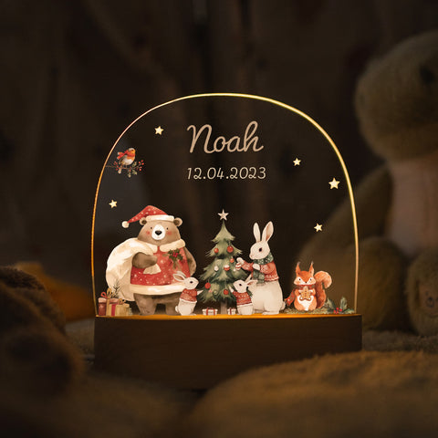 Kinder LED Nachtlicht mit Sockel aus Holz - "Pullovertiere"