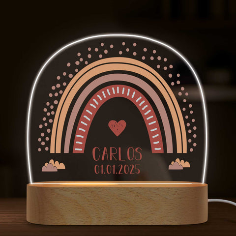 Kinder LED Nachtlicht mit Sockel aus Holz im Regenbogen Design