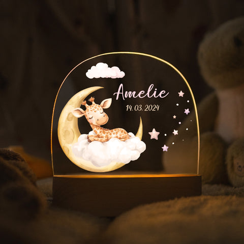 Kinder LED Nachtlicht mit Sockel aus Holz - "Schlafende Tiere"
