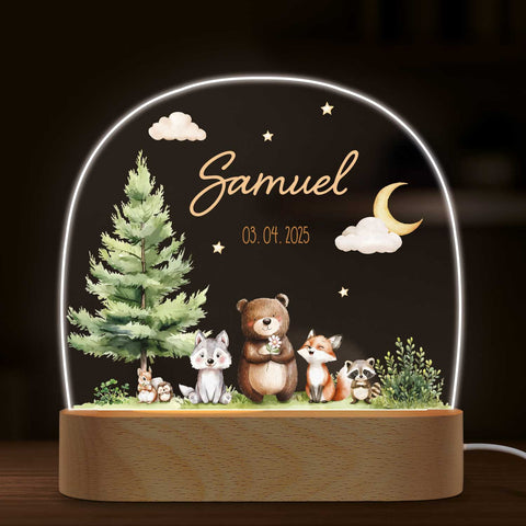 Kinder LED Nachtlicht mit Sockel aus Holz - "Waldfreunde"