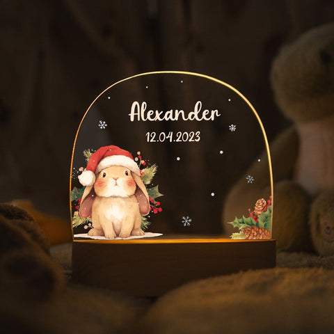 Kinder LED Nachtlicht mit Sockel aus Holz - "Weihnachtstiere"