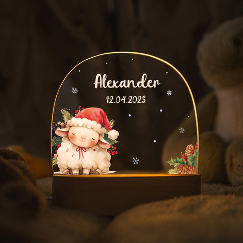 Kinder LED Nachtlicht mit Sockel aus Holz - "Weihnachtstiere"