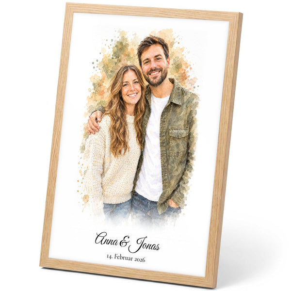 Personalisiertes Aquarell-Poster mit eigenem Foto im Holzrahmen Natur
