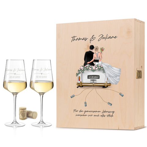 Leonardo Gläser mit Gravur - Hochzeitsauto & Wedding Love als Set