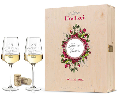Stölzle Lausitz Weingläser mit Gravur "zur Silberhochzeit" als Set