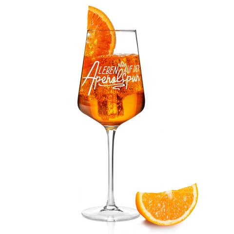 Leonardo Weinglas mit Gravur - "Leben auf der Aperolspur"
