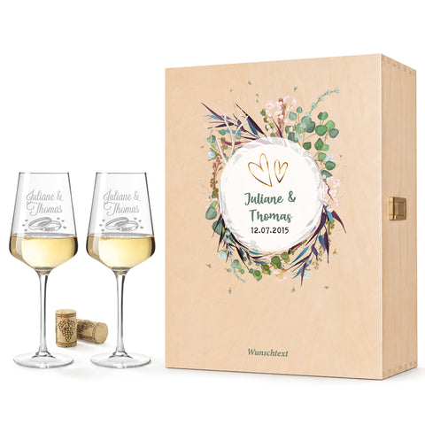 Stölzle Lausitz Weingläser mit Gravur als Set - "Flower Wedding"